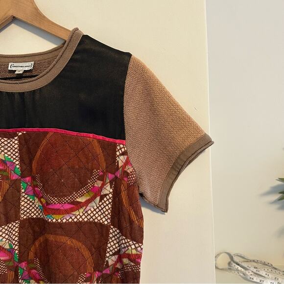 Anthropologie Conditions Apply Tan Mixed Media Quilted Satin Knit Tee/Top Small - Picture 13 of 14